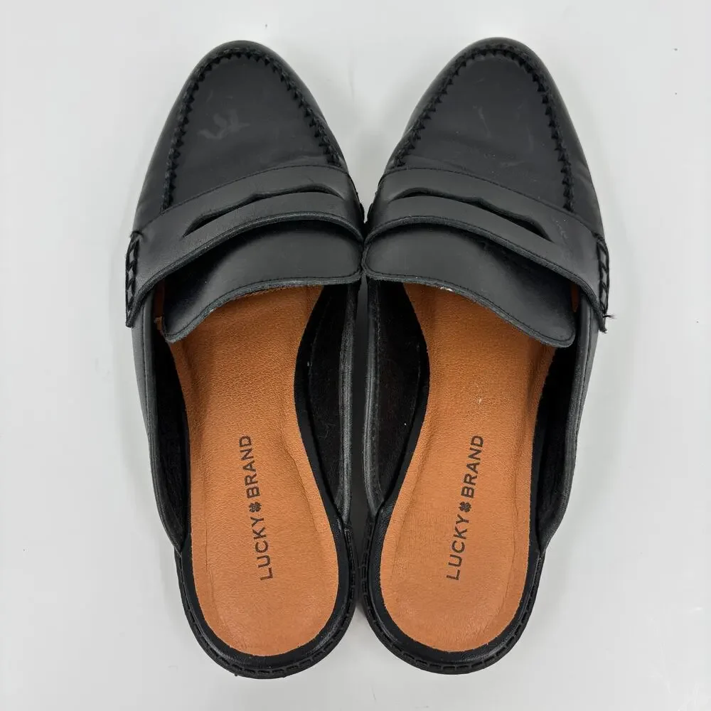 Lucky Brand Esila Mule Shoe Womens Size 9 Black Leather Slip On - Picture 3 of 12